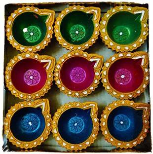 Dms Retail Decorative Diya For Diwali Decoration | Anniversary Birthday Decoration Items|Balcony Decoration |Tealight Candle Holders for Home Decoration Pottery 4 - Cup Tealight Holder