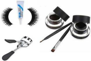 FUSION FLY False Eyelashes & Eyelash Glue & Eyelash Curler & Smudge Proof Black & brown gel eye liner