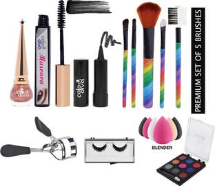 Color Diva CMB159 Eye & Face Stylish Combo-Eyeliner, Kajal, Mascara, EyeShadow, EyeLashes, Clipper, Blender & Set of 5 Brush