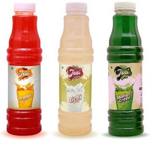 jeni Sharbat & Soda Pack of 3 Flavors - Orange, Lichi, Mango Green /Non-Fruit Sharbats Synthetic Syrup Combo/Gift Pack/Summer Combo [700 ml each] [700 ml, 700 ml, 700 ml, Pack of 3]