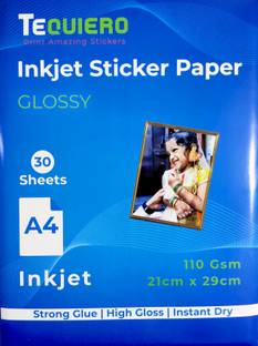Tequiero Glossy Sticker Paper for Inkjet Printer, Self Adhesive Photo Sheets for printing stickers, labels and craft projects Unruled A4 100 gsm Inkjet Paper