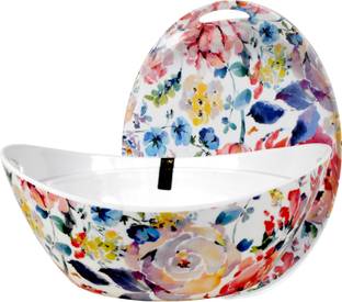 Laserbot Melamine Serving Bowl Medium Melamine Donga Set with Serving & lid White Color Melamine Serving Bowl Set for Kitchen Melamine Serving Bow