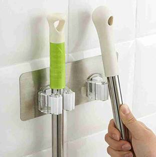S M CREATION White, Steel Plastic Broom Holder