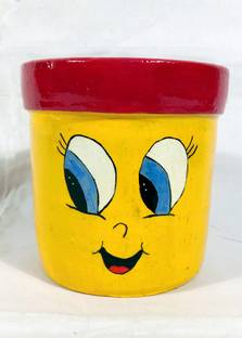 Ananyo Srijon Hand Painted 4 inch Smiley Face Plant Container Set