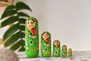 Fashion Bizz Wooden Handmade Crafted Yellow Color Doll Hand Painted - Nesting Doll - Wooden Decoration Gift Doll - Stacking Nested Wood Dolls for Kids - Set of 5 (Yellow)