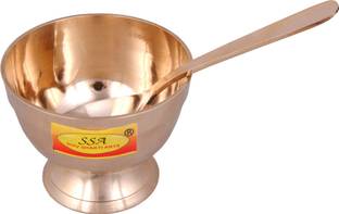 Shivshakti Arts Bronze Dessert Bowl Pure Bronze Kansa Ice Cream Bowl | Katori (180 ml - 100% Pure) With Spoon - 1 Piece