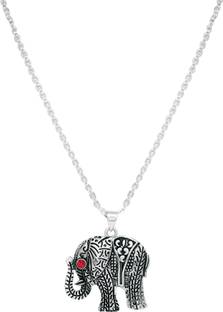 mahi Oxidized Plated Cute Trendy Small Elephant Pendant with Chain Rhodium Crystal Alloy Pendant