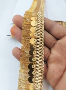 Mezin Gold Zari-2 Tassel Fringe Sequence Lace Border for Dresse, Saree, Lehenga, Dupatta, Bag, Craft and Decorations (9 Mtr) Lace Reel