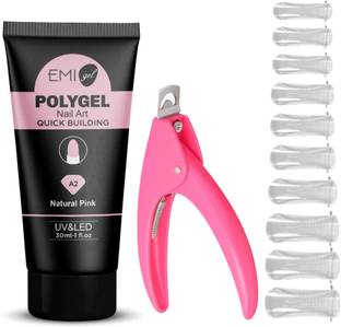 Gleevia EMI Gel Poly Nail Gel Finger Extension A2 Natural Pink Polygels Quick Building Nail Art Tips Extended UV Builder Gel 30ml Pack with 3gm Glue, Nail Cliper & 100pcs Unbreakable Premium Nail Tips