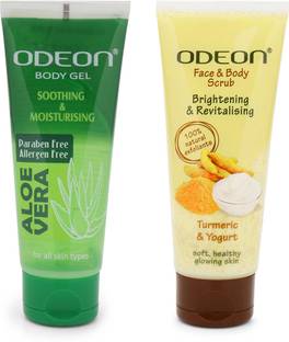 Odeon Turmeric Yogurt Face And Body Scrub 100ml Aloe Vera Multipurpose Gel For Skin And Hair 100ml Scrub Price In India Buy Odeon Turmeric Yogurt Face And Body