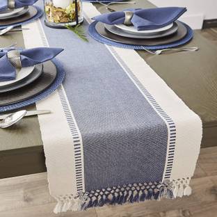 CRAZYWEAVES White, Blue 182 cm Reversible Table Runner