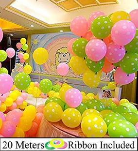 KR Solid 12 Inch (Pack of 50) Pink, Green and Yellow Polka Dot Balloons for Birthday Decoration/ Decoration Baby Shower, ,Diwali Balloon Balloon
