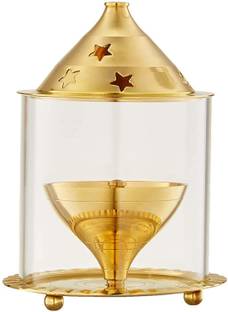 Handicraft Hub Height - 2 inch Akhand Diya Decorative Brass Lantern 2 inch Brass Table Diya