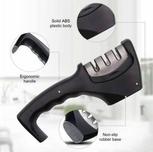 ASPENX 3 Stages Knife Sharpener Ceramic, Diamond and Stainless Steel Knife Knives Scissor and Blade Sharpening Non-Slip Tools Sharpener Knife Grinder Knife Sharpening Stone (Ceramic, Diamond, Steel, Rubber, Rubber) Knife Sharpening Stone