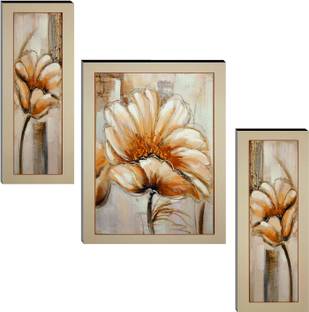 Indianara Set of 3 Poppy Flower (1416 FL) MDF Art Painting without glass (4.5x12 Inch, 9x12 inch, 4.5x12 inch) Digital Reprint 12 inch x 18 inch Painting