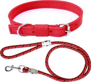 ADIOS Dog Belt Combo of 1 inch Red Dog Collar with Red Lead Specially for Medium Dog Collar & Leash