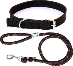 BODY BUILDING GOOD QUALITY BLACK DOG COLLAR WITH COMFORTABLE DOG LEAD Dog Collar & Leash