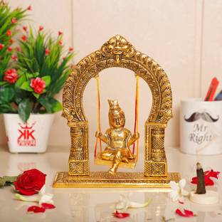 KridayKraft Metal Laddu Gopal Swing Jhula Gold Plated Krishna Jhula palna for Temple,Pooja Room, Decor Your Home,Office & Gift Your Relatives On Wedding,Anniversaries,Birthday. Decorative Showpiece  -  22.5 cm
