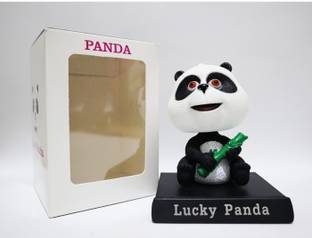 Daiyamondo LUCKY SMILING PANDA Big Size Bobble Head - Action Figure Moving Head Bobblehead Spring Dancing PVC Bobble Spring Dancing Doll Toy Car Dashboard Bounce Toys for Car Interior Dashboard Expression Bobble Head for Car Dashboard and Office Desk