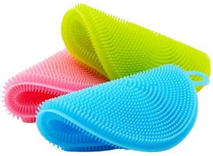VENBUY Silicone Washing Sponge Silicone Dish Scrubber Fruit and Vegetable Washing Brush Round Scrubber Pad Multipurpose Silicone Dishwashing Tools for Kitchen Scrub Pad (Pack 03) Scrub Pad