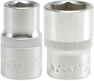 YATO 2 Hexagonal Sockets YT-1206(13mm),YT-1212(19mm) with length of 38mm and 1/2 inch drive made of chromium Vanadium-Pack of 2 Socket Set