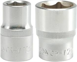 YATO 2 Hexagonal Sockets YT-1206(13mm),YT-1214(21mm) with length of 38mm and 1/2 inch drive made of chromium Vanadium-Pack of 2 Socket Set
