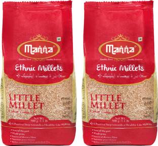 Manna Little Millet. Natural Grains 1kg (500g x 2 Packs) - (Kutki / Samai / Same / Samulu) | Native Low GI Millet Rice | High Protein & 100% More Fibre than Rice Little Millet