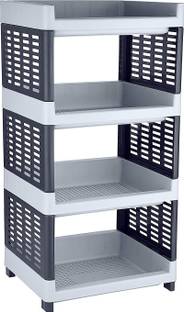 N H Enterprise Utensil Kitchen Rack Plastic Multipurpose Use 4 Compartments Plastic Rack for Office, Kitchen and General Use Plastic Wall Shelf