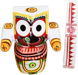 Real Craft Wooden Idol of Single Lord Shree jagannath(Patitapabana) with Sudarshan,for Pooja Decorative Showpiece  -  20 cm