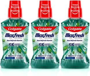 Colgate Maxfresh Plax Antibacterial Mouthwash, (24/7 Fresh Breath) - Fresh Mint ( Pack of 3 )