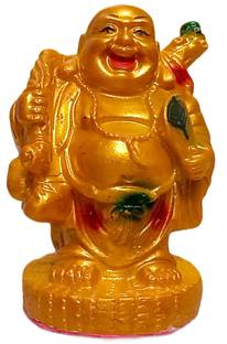 ATUT Laughing Buddha Statue(Small Size 10cm) Gold Colour Decorative Showpiece  -  10 cm