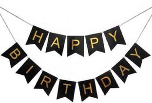 ZUZU COLLECTION Black Black Happy Birthday Banner Decoration for Boys, Girls, Boyfriend, Girlfriend, Husband,Kids Bday Celebrations, Bunting Tags, Flag Decorative Items Decor Banner (5 ft, Pack of 1)