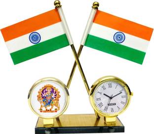 Tulsae SHERAWALI MATA WITH Quartz Watch INDIAN FLAG Double Sided Wind Car Dashboard Flag