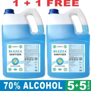 ELIBLISS Blezza Aloe Vera Liquid 70% Based Kills 99.99% Germs & Flu Viruses with triple action formula FDA APPROVED  Can 5 liter Pack Of 2 Hand Sanitizer Can