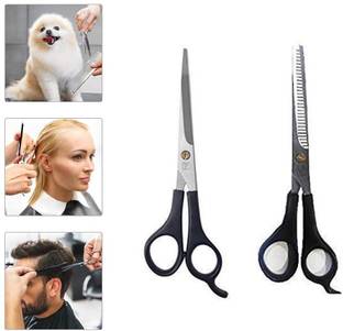 AVEU Stainless Steel Professional Salon Barber Hair Cutting & Thinning Scissors Hairdressing Styling Tool Including Beard Care. (Combo Scissor) Scissors (Set of 2, Black) Scissors