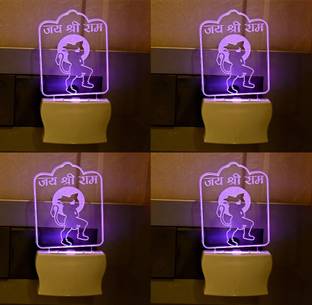 Somil Jai Shree Ram 3D Illusion LED Plug & Play Wall Lamp::Pack Of 4 Night Lamp