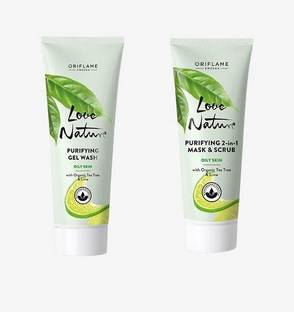 Oriflame Sweden LOVE NATURE PURIFYING GEL WASH 125ML & 2-IN-1 MASK & SCRUB 75GM COMBO