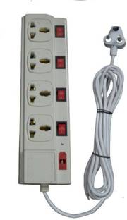 TOBY Extension Board 4+4 with 4 Mtr Cord and 4 Universal socket with Safety Fuse and LED Indicator 5 A Three Pin Socket