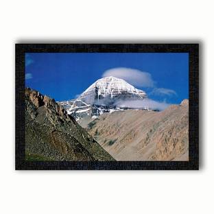 pnf Kailash Mansarovar with Wooden Synthetic Frame Digital Reprint 13.5 inch x 19 inch Painting