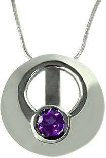 Surat Diamond Round Shaped Amethyst Pendant set in 925 Sterling Silver with 18 IN Chain (SDP336) Sterling Silver Amethyst Sterling Silver Pendant