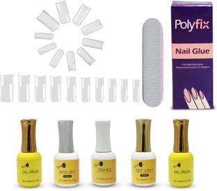 Gleevia EMIGel Nail Extension Kit for Beginner and Professional Combo Pack Top Coat, Base Coat, Primer, Nail Glue, 500pc White French Shape Artificial Nail and Gel Polish (Combo Kit)