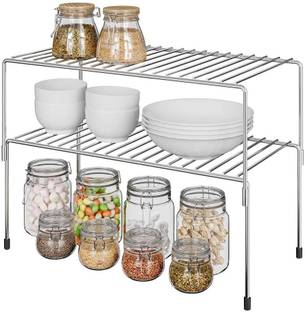 SMART SLIDE Containers Kitchen Rack Steel Organizer, Expandable & Stackable Counter Spice Racks, Multifunctional Storag