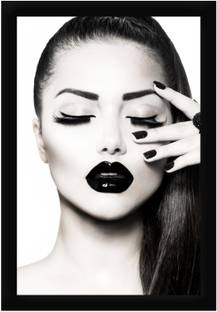 Braj Art Gallery Fashion Poster Model with Black Lipstick & Eye Lashes Photo Frame Digital Reprint 19.5 inch x 13.5 inch Painting