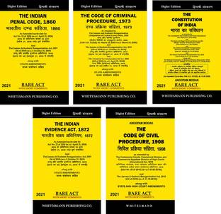 Combo Of 5 Bare Acts IPC, CrPC, CPC, Indian Evidence Act, The Constitution Of India [English/Hindi] Diglot Edition