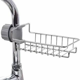 CV SALES ® Soap, Sponge Holder, Stainless Steel Sink Caddy Organizer, Tap Organiser Clip Storage Rack Practical Home Kitchen Faucet Shelf Snap-on Faucet Rack Drain Rack for Soap, Sponges, Dish Sponge (Silver)