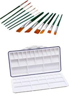 KHYATI Air Tight Colour Mixing Palette/Plate (24 Colour compartments , 12 Mixing compartments , 6 Water storing compartments) with 12 Round and Flat Artist Paint Brushes