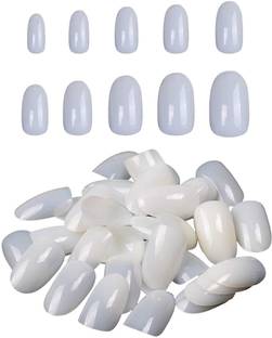 Gleevia Artificial Nails Natural White Short Oval Shape | Finger Nail Extension UV/LED Acrylic DIY Oval Nails Tip 500pc Unbreakable Fake Nails Natural White