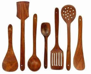 flipshoppee Bright and beautiful,Wooden Spoon Set for Kitchen/Wooden Spatula, Handmade Wooden Non-Stick Serving and Cooking Spoons Kitchen Tools, Set of 7- Laddle Kitchen Tool Set