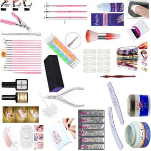 Sminakh Basic Combo Of 22 Nail Art Product Set 1 Cutical cutter, 1 Pack Of Tip Guide, 1 Nipper,1 UV Led Lamp,1 dotting tool,1 Gel brush, Pack Of Lint Wipes,1 ring sticker, Pack Of Artificial Nails, 1 Tip cutter, 1 Glue, 1 Nail Palette,Pack Of Stones, Filers, gel builder,top coat,matt coat, Block Buffer