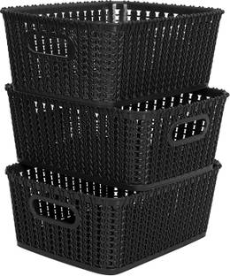 Cutting EDGE Plastic Multipurpose Sturdy Woven Storage Baskets Box for Toys, Stationary,Medium, Black Storage Basket